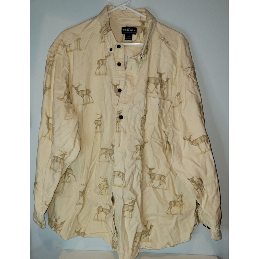 Woolrich Men's 2XL Button Down Shirt Birch Deer Sketch Flannel Hunting